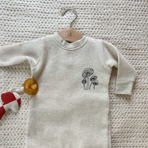 “Mushrooms” Fleece Baby Bodysuit (one 2T LEFT - FITS LIKE 18M)