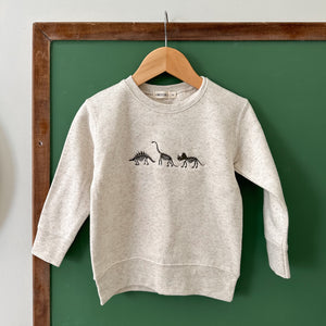 “Dino Trio” Olive Embroidered Fleece Crewneck