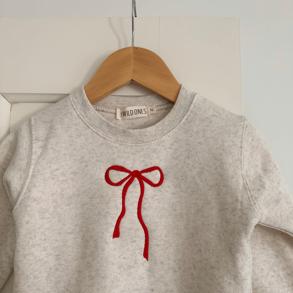 Red Bow Embroidered Fleece Crewneck