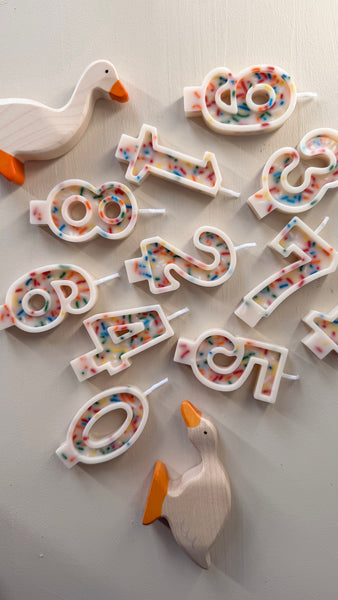 Number Birthday Candles - Frosting & Sprinkles (primary colors)