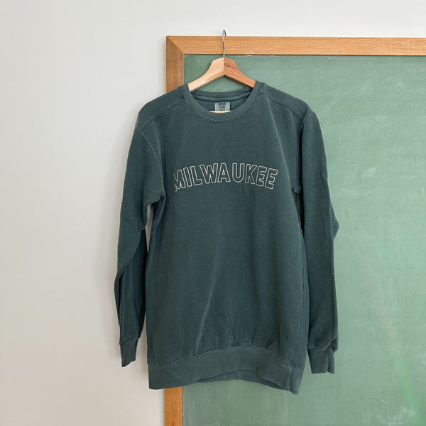 “Milwaukee” Outline Embroidered Crew - Green