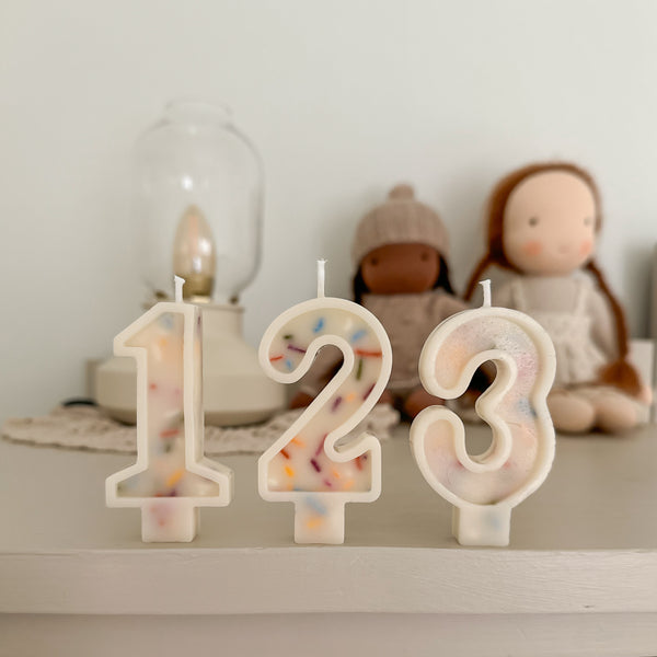 Number Birthday Candles - Frosting & Sprinkles (pastel colors)