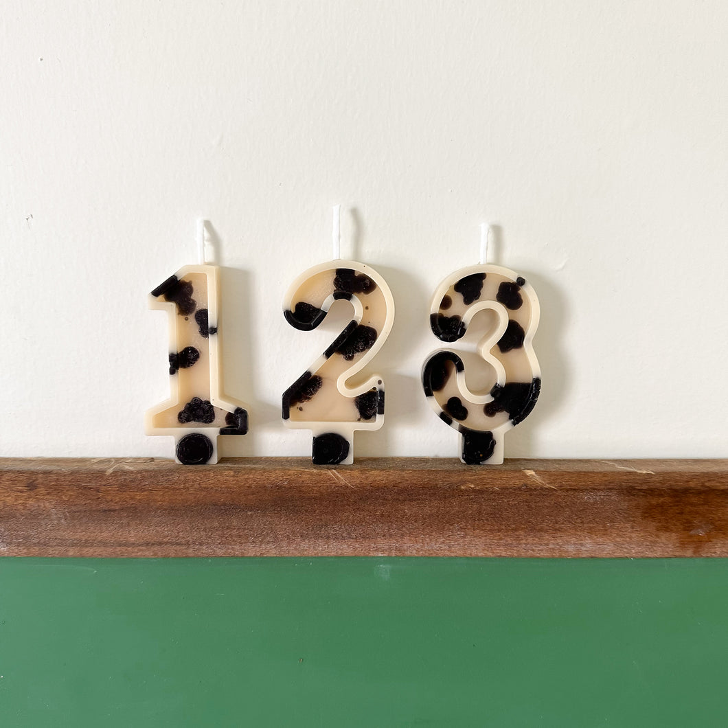 Number Birthday Candles - Black & White Cow Print