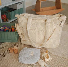 Load image into Gallery viewer, Organic Cotton Diaper Bag - Butter Yellow Stripe  [PRE-ORDER - ships in 3-4 Weeks]
