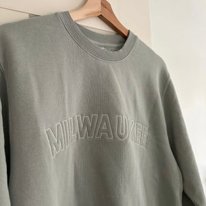 “Milwaukee” Outline Embroidered Crew - Sage