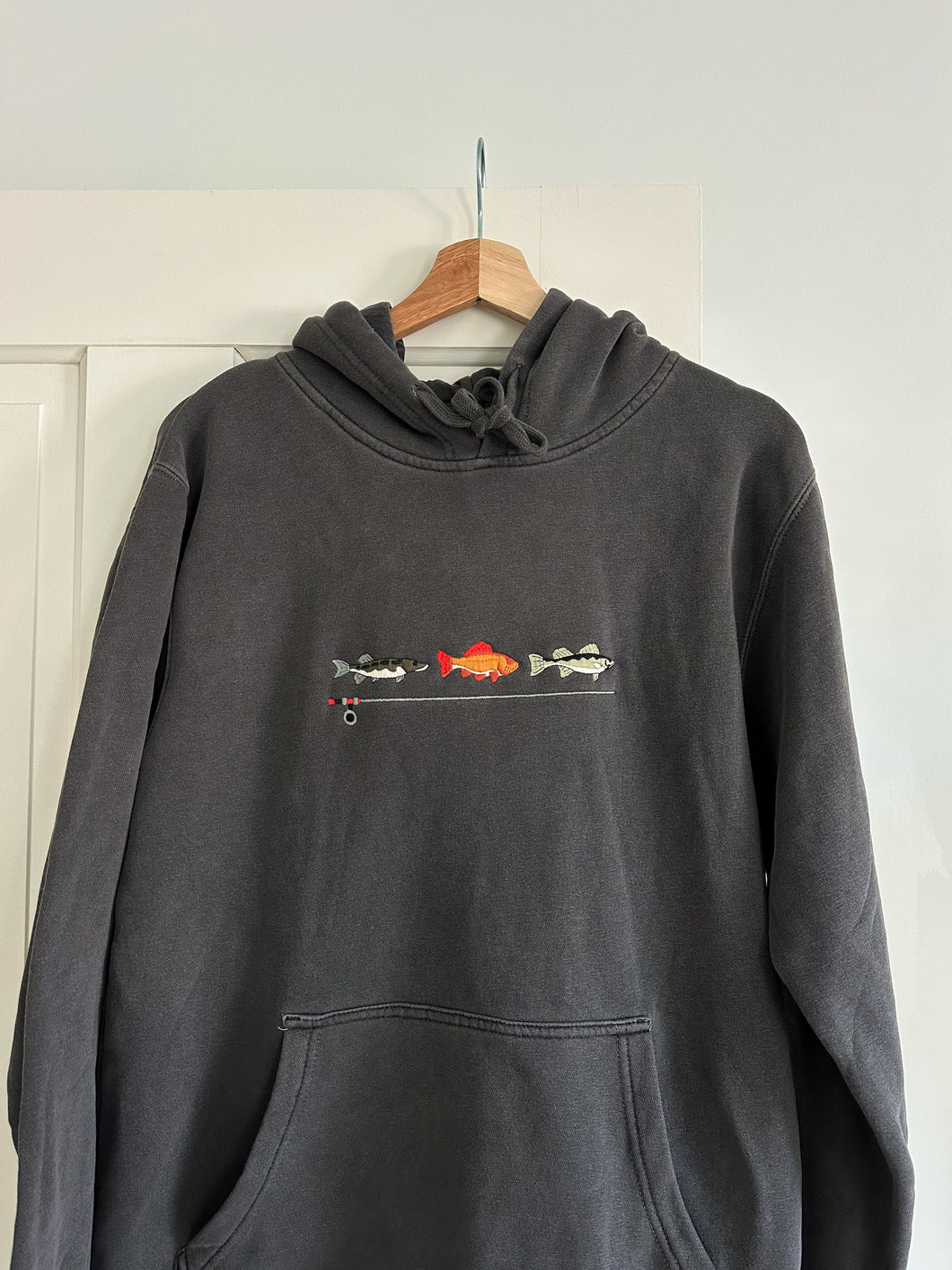 “Gone Fishing” Adult Hoodie - Faded Black