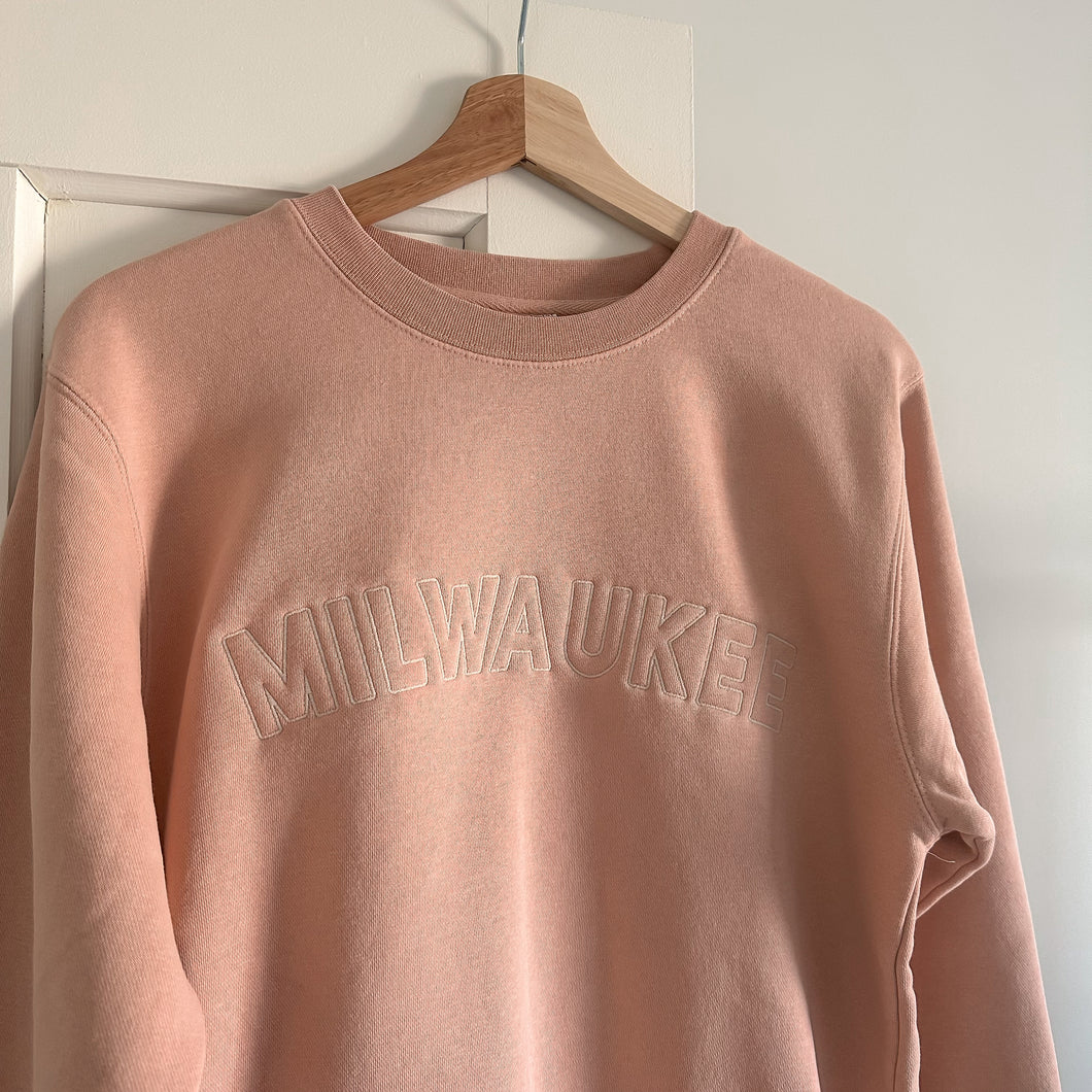 “Milwaukee” Block Outline Embroidered Crew - Rose