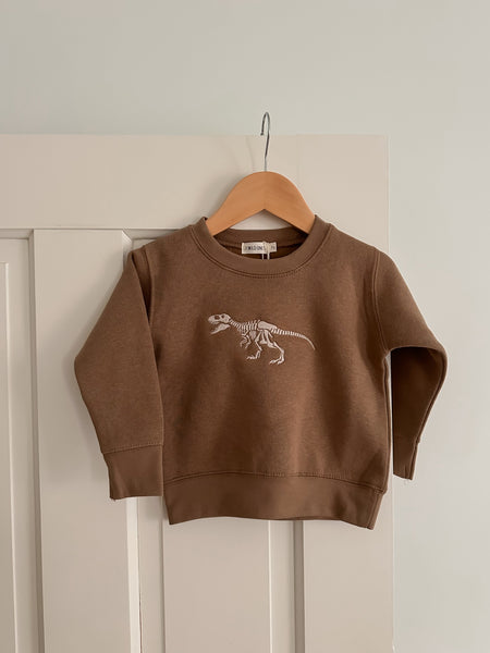 “T-Rex” Embroidered Fleece Crewneck - Brown