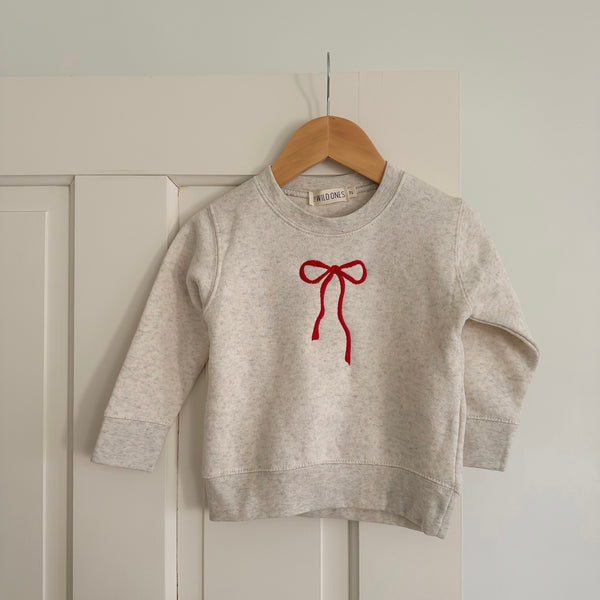 Red Bow Embroidered Fleece Crewneck