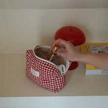 Load image into Gallery viewer, Organic Cotton Quilted Pouch - Red Gingham
