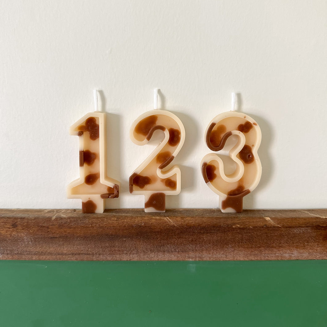 Number Birthday Candles - Tan & White Cow Print