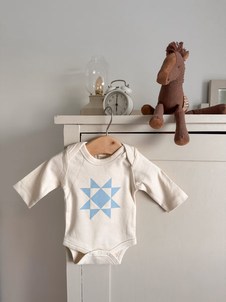 Sawtooth Star Quilt Onesie | Powder Blue