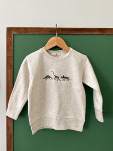 “Dino Trio” Olive Embroidered Fleece Crewneck