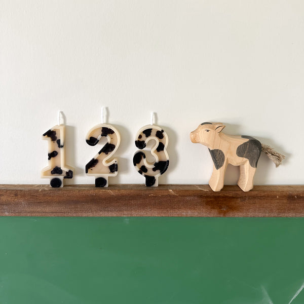 Number Birthday Candles - Black & White Cow Print
