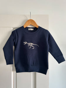 “T-Rex” Navy Embroidered Fleece Crewneck