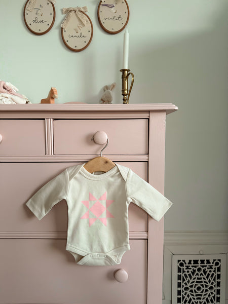 Sawtooth Star Quilt Onesie | Dusty Pink