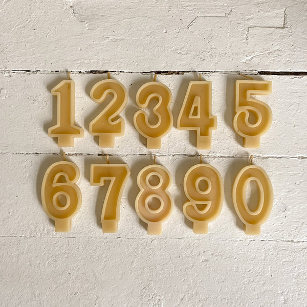 Number Birthday Candles - Yellow Beeswax (with dried nature)